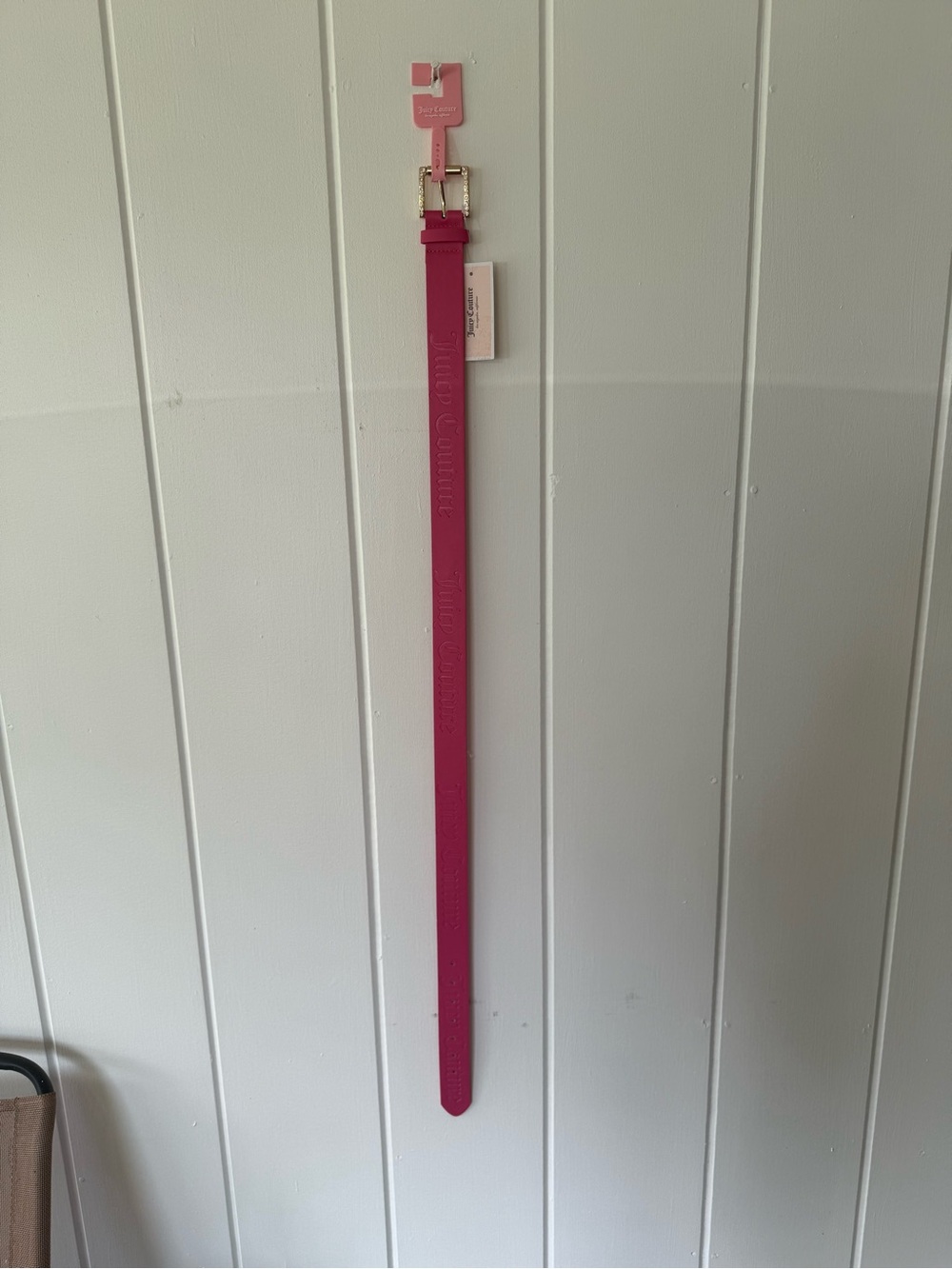 Juicy Couture Hot Pink Slim Leather Belt with Gold Buckle